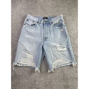 Abercrombie & Fitch High Rise 9” Shorts Womens 28 Distressed Raw Hem Button Fly